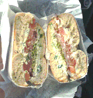 salmon and guacamole bagel