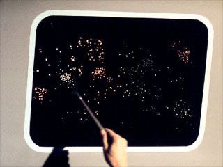 Hand with pointer pointing at a star map